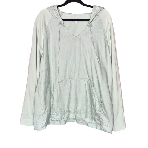 J. Jill Tops - J Jill Linen Cotton Hooded Sweatshirt Light Green Size L Heavy weight Athleisure